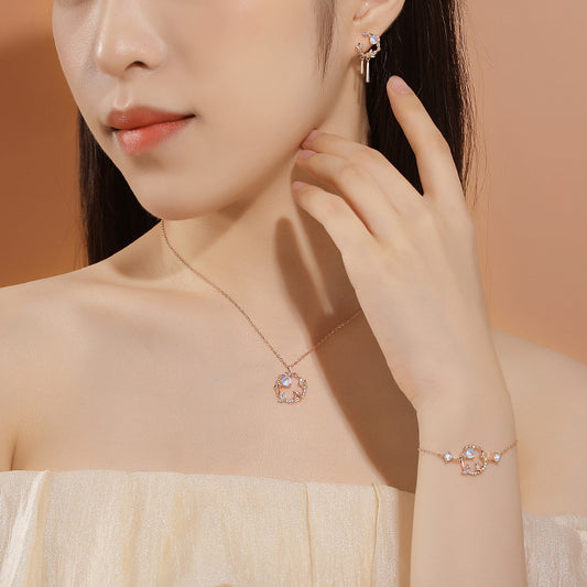 925 Sterling Silver Rabbit Pendant Necklace with Moonstone Bunny