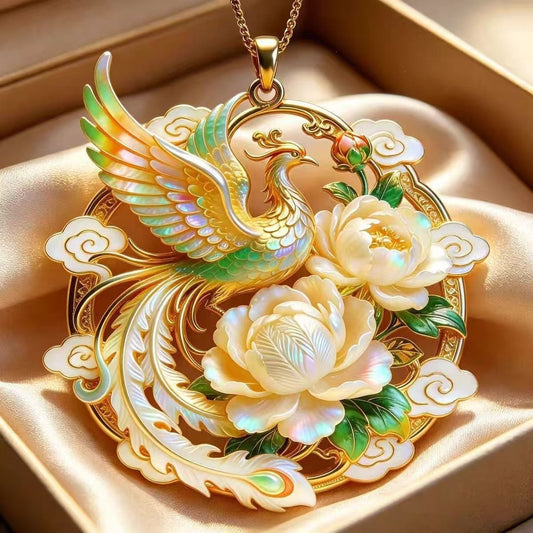Chinese Phoenix & Peony Pendant Necklace | Vintage Jewelry