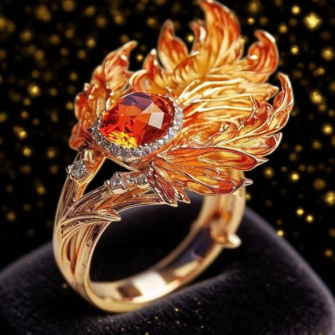 Chinese Phoenix Wing Ring | Gold Adjustable Statement Ring
