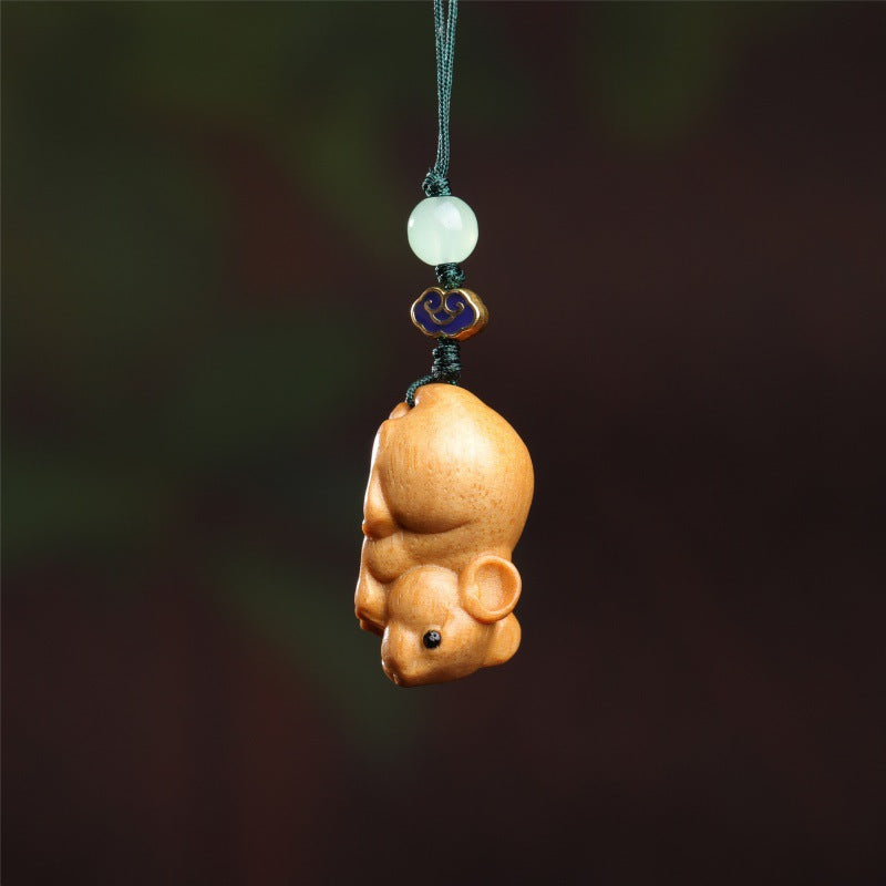 Chinese Zodiac Rat Wooden Keychain | Lucky Rat Charm