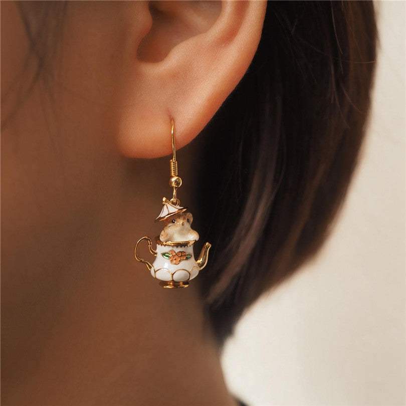 Chipmunk in a Teacup Earrings | Copper Resin Dangle Earrings