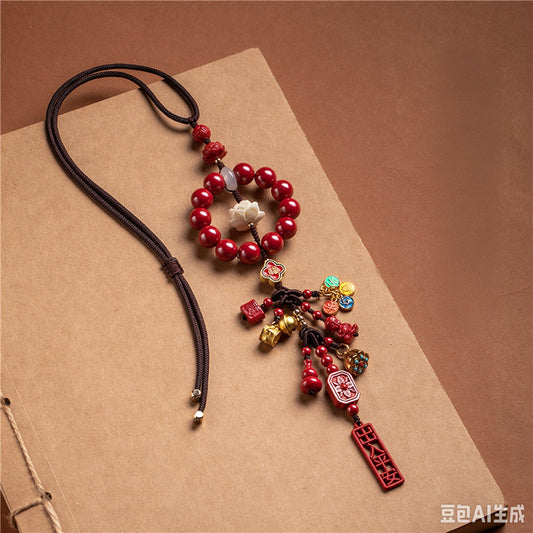 Cinnabar Bodhi Lotus Pendant Necklace | Chinese Buddhist Jewelry
