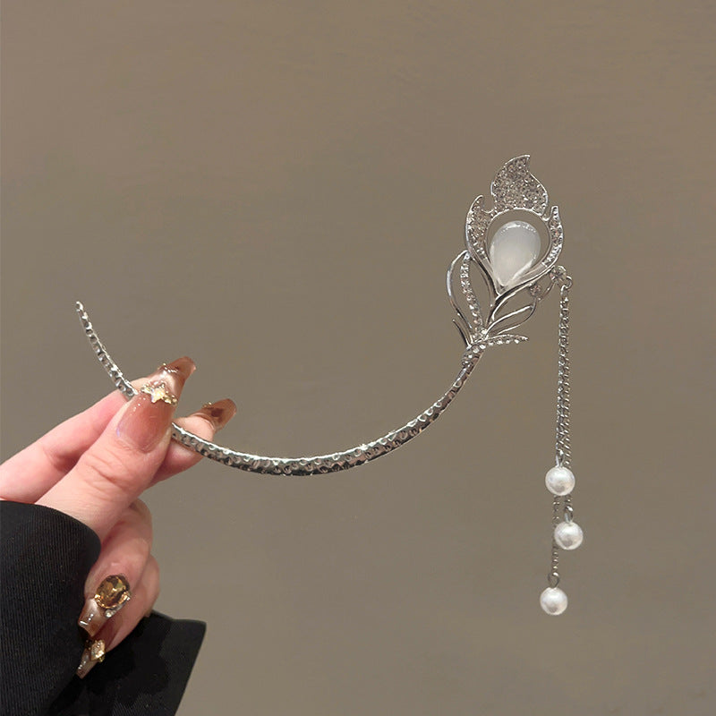Crescent Moon Phoenix Hair Stick with Jade