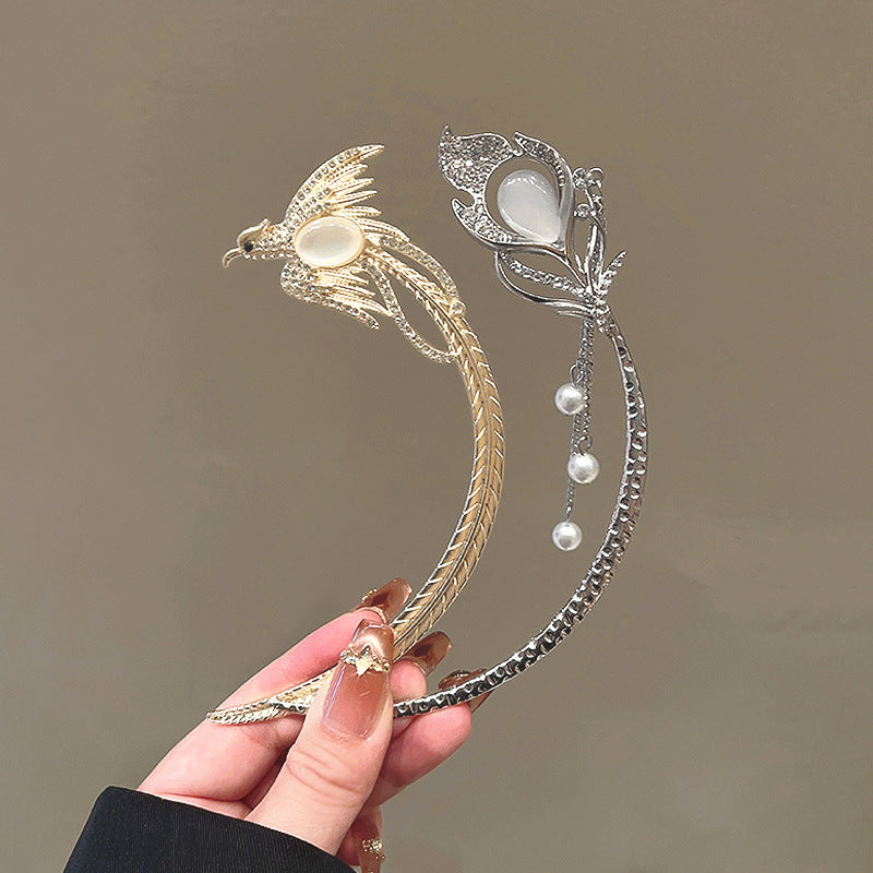 Crescent Moon Phoenix Hair Stick with Jade