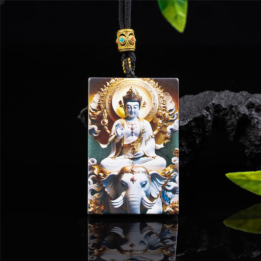 Dragon & Guardian Buddha Jadeite Pendant