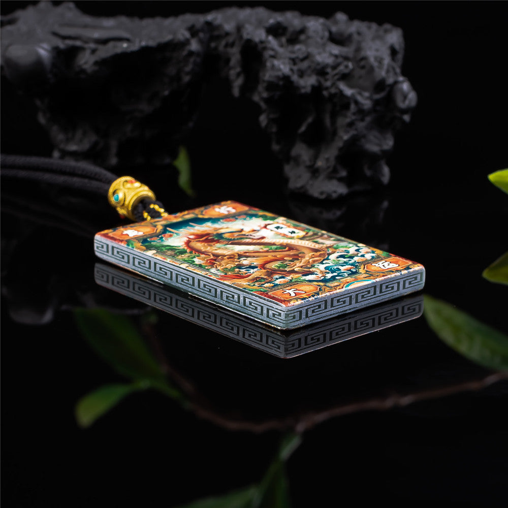 Dragon & Guardian Buddha Jadeite Pendant