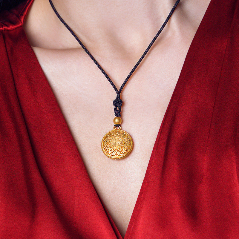 Fu Lotus Pendant Necklace | Gold-Plated Chinese Blessing Jewelry