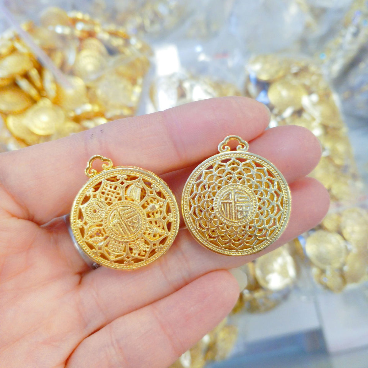 Fu Lotus Pendant Necklace | Gold-Plated Chinese Blessing Jewelry
