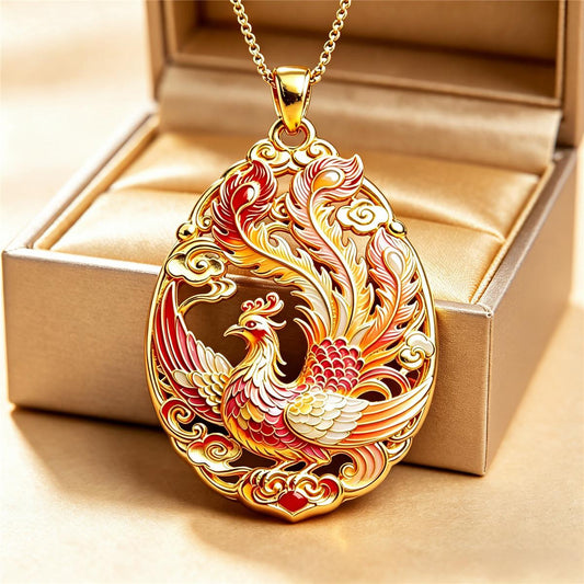 Gold Enamel Phoenix Pendant Necklace
