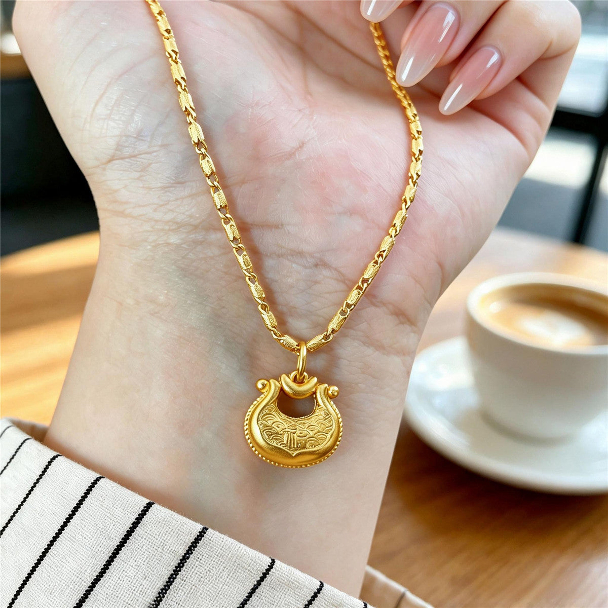 Gold-Plated Fu Ingot Pendant Necklace | Chinese Good Luck Jewelry