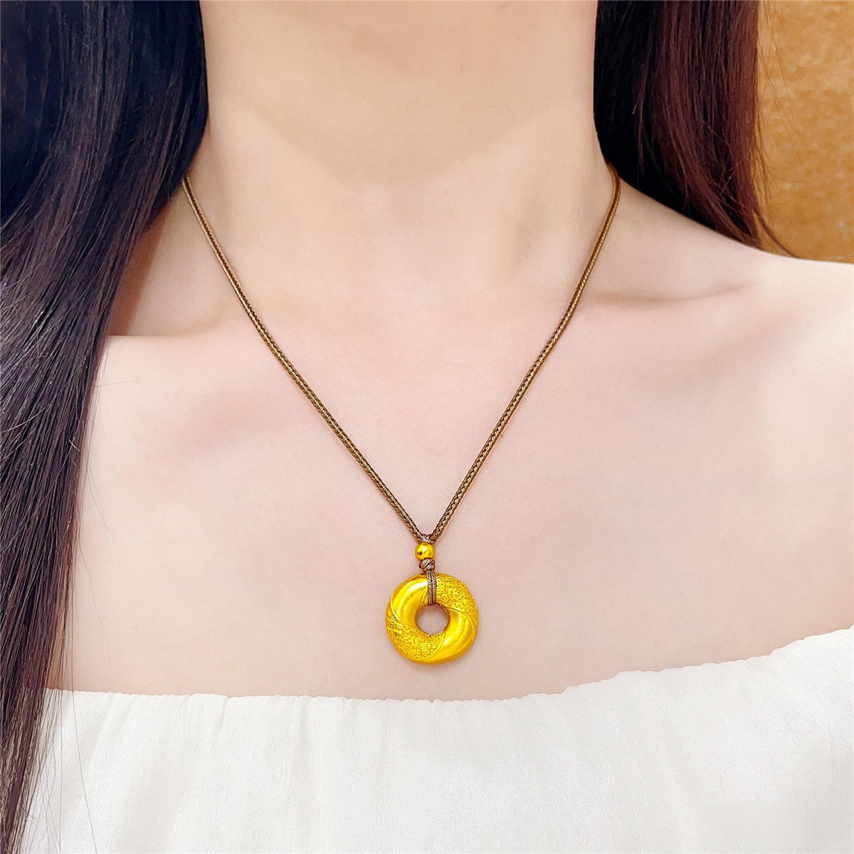 Gold-Plated Fu Ping An Kou Pendant Necklace