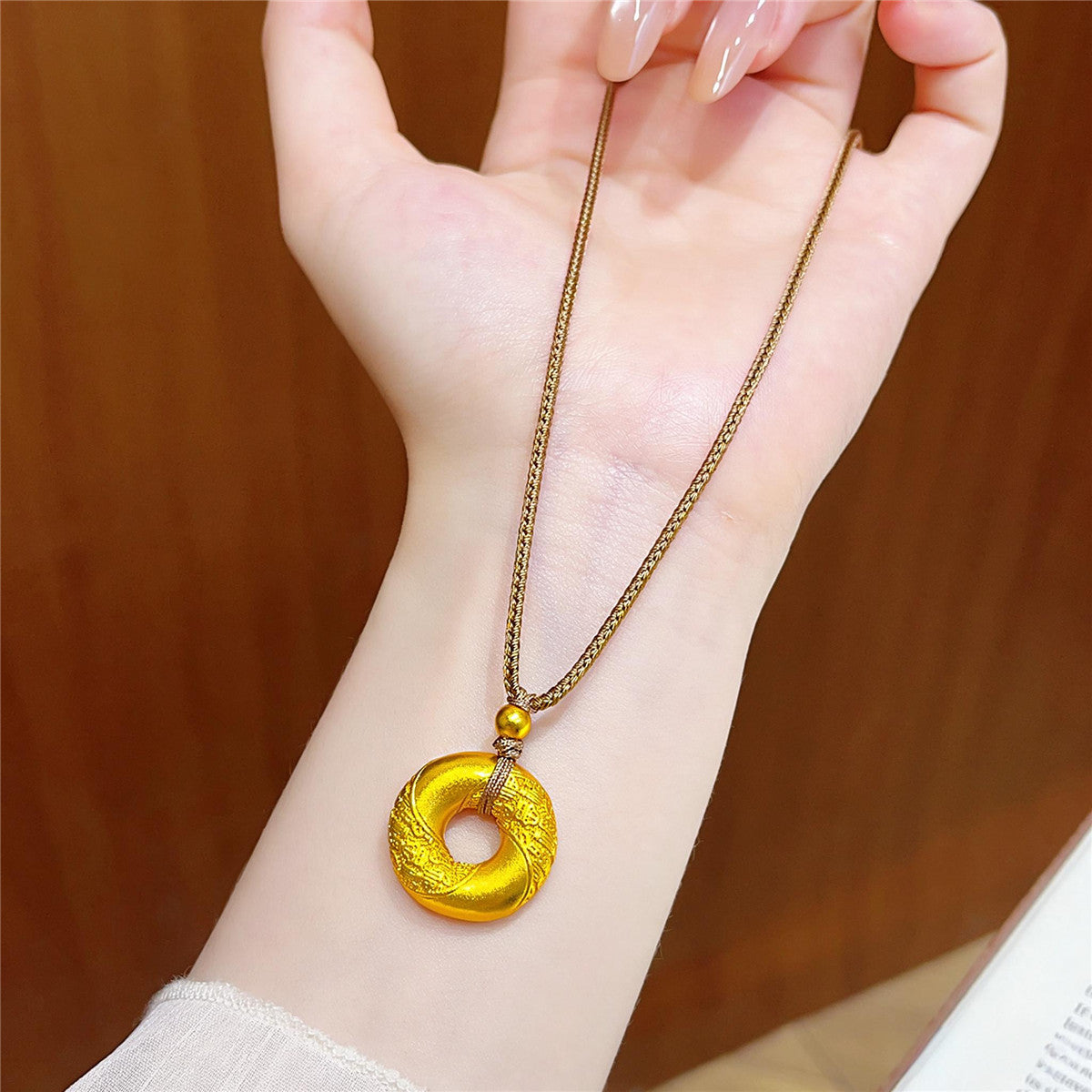 Gold-Plated Fu Ping An Kou Pendant Necklace