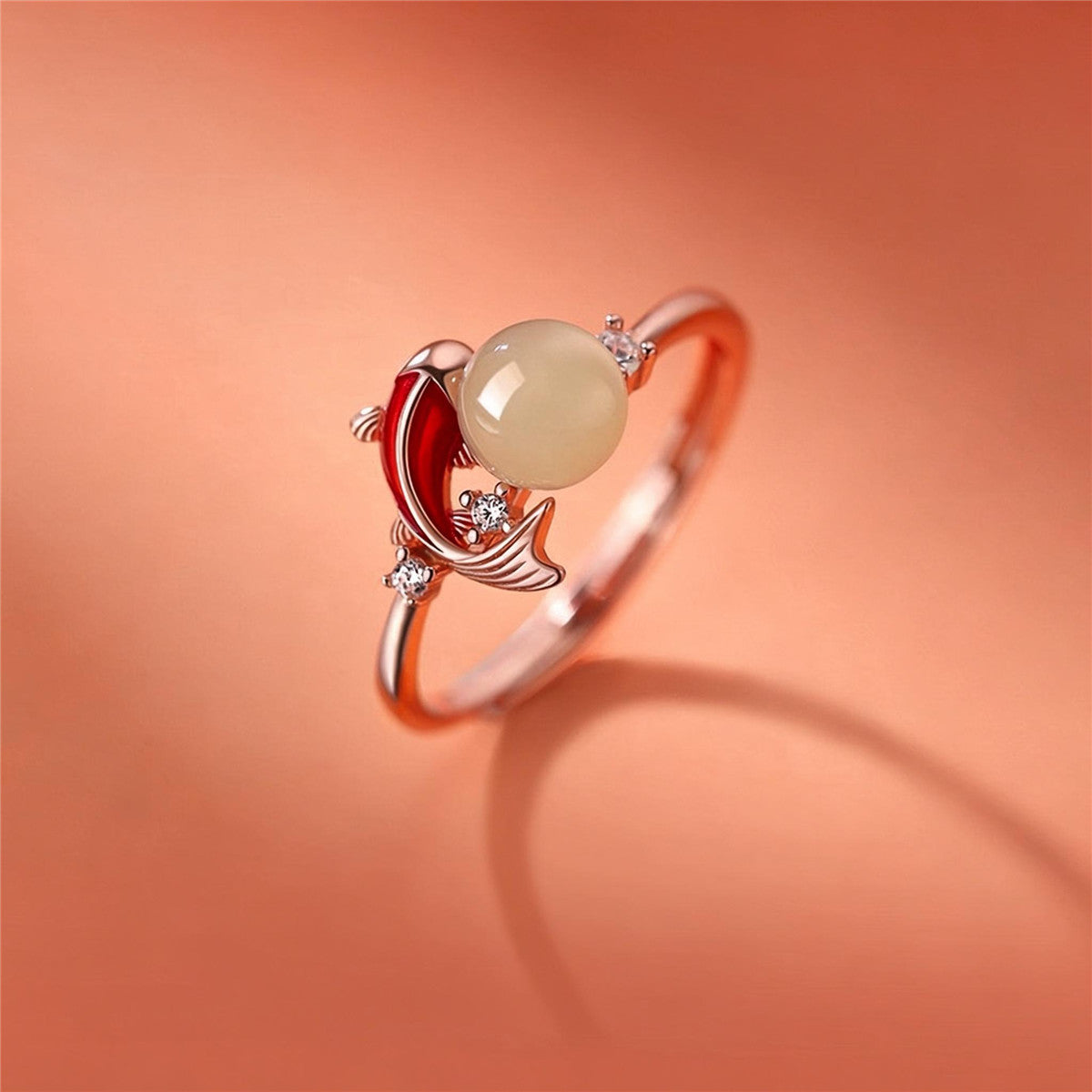 Jade Koi Fish Ring | Adjustable Gold Koi Ring