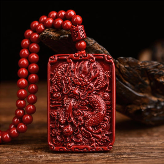 Natural Cinnabar Dragon Pendant | Chinese Zodiac Jewelry