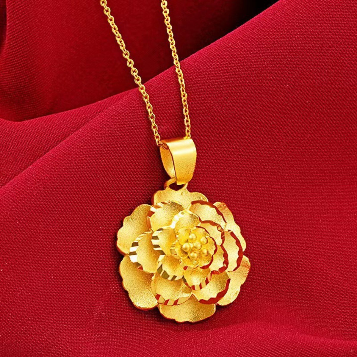 Gold Peony Pendant Necklace | Chinese-Inspired Jewelry
