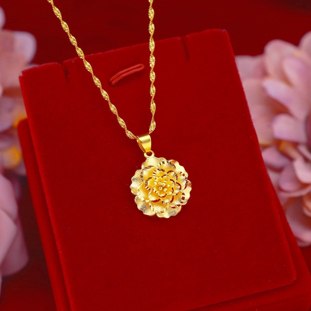 Gold Peony Pendant Necklace | Chinese-Inspired Jewelry
