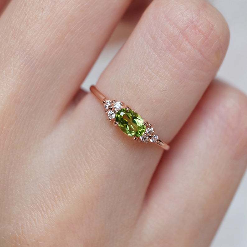 Peridot Green CZ Ring | Rose Gold Minimalist Ring for Men & Women