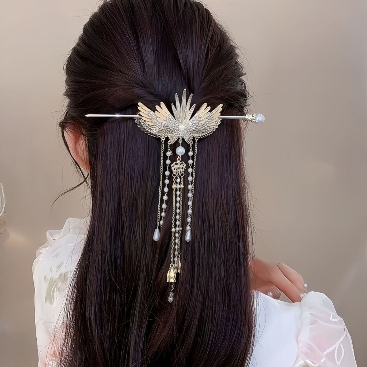 Stylet à cheveux Phénix avec pompons style perles