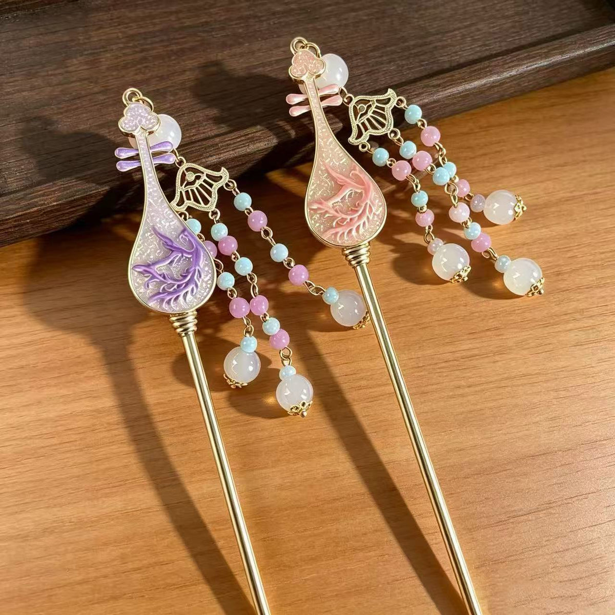 Pipa Hair Stick with Jade-Style Beads