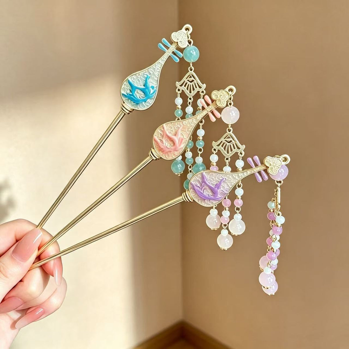 Pipa Hair Stick with Jade-Style Beads