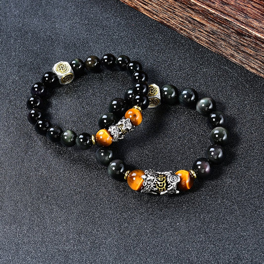 Pixiu Bracelet | Black Obsidian & Tiger Eye