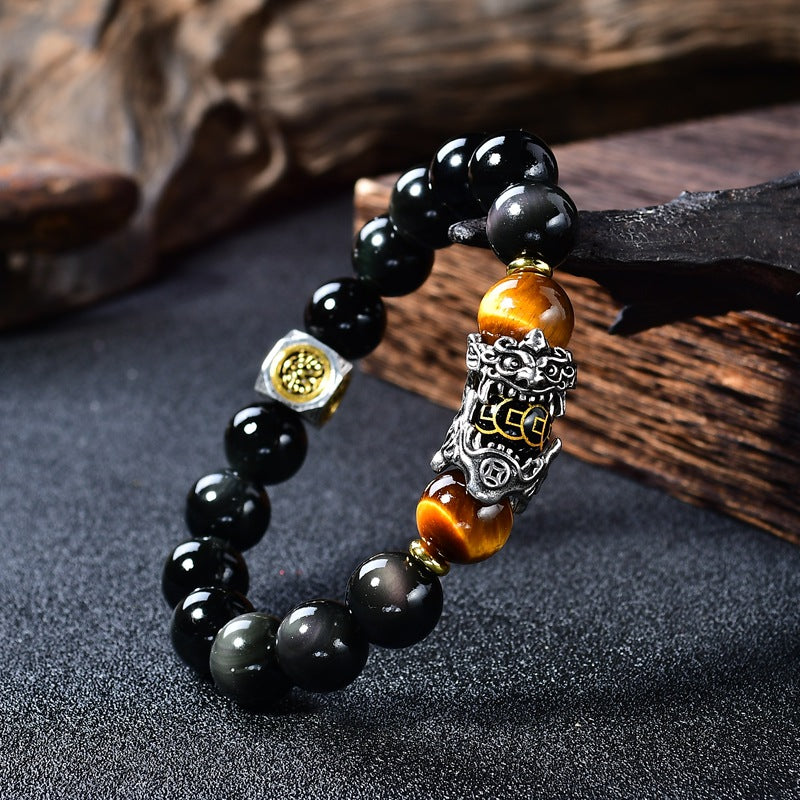 Pixiu Bracelet | Black Obsidian & Tiger Eye
