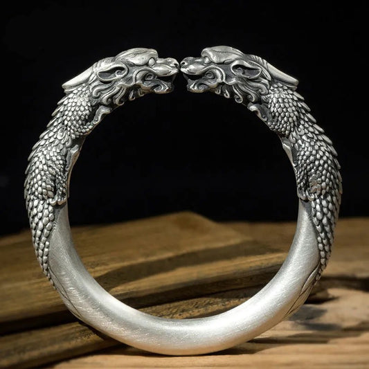Wide Pixiu Bracelet | Silver-Tone Feng Shui Wealth Cuff