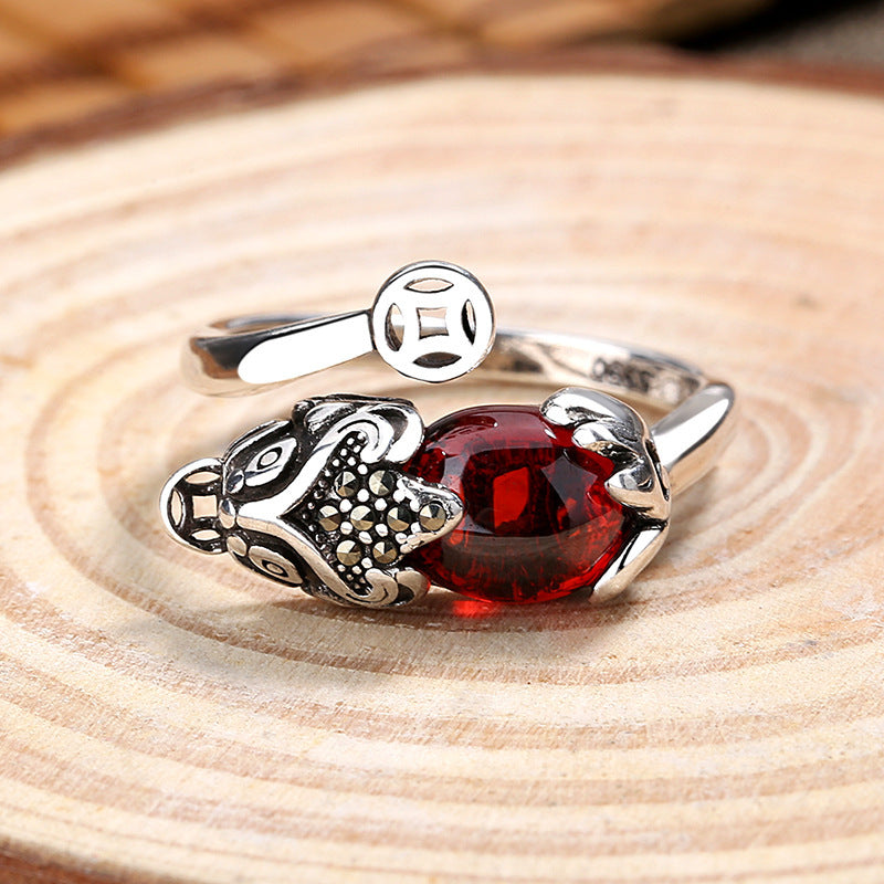 Pixiu Garnet Ring | Adjustable Chinese Prosperity Ring