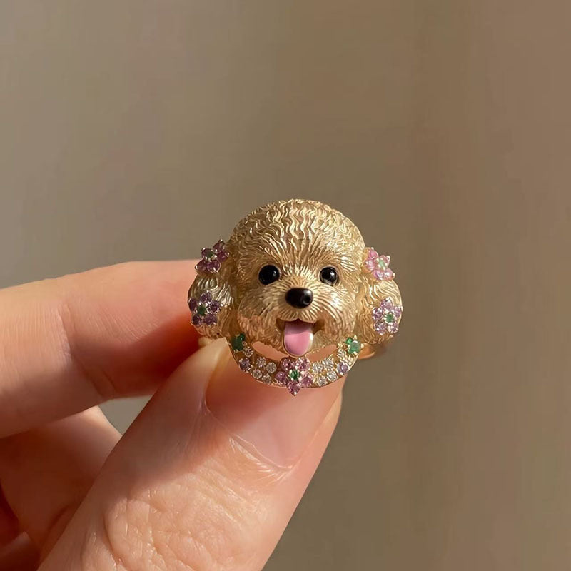 Cute Puppy Ring | Adjustable Gold & Silver Dog Ring
