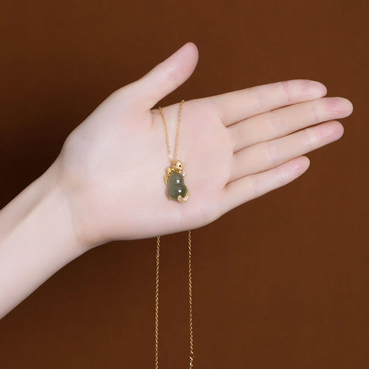Rat Jade Gourd Pendant Necklace | Chinese Zodiac Jewelry