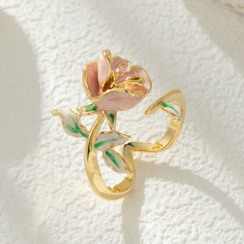 Bague fleur de rose | Bague vintage ajustable ton doré