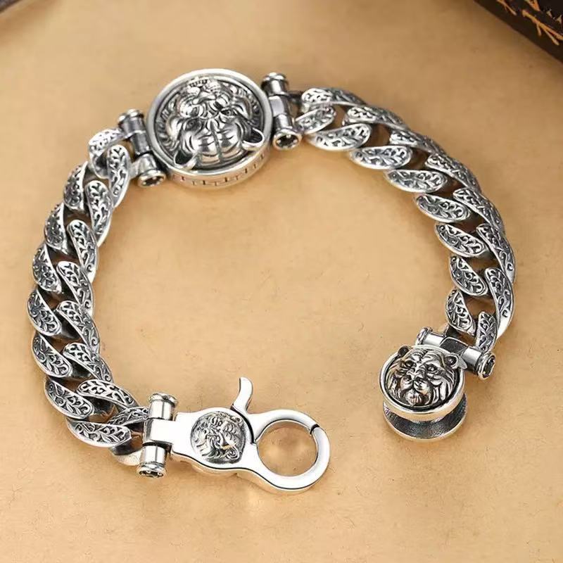 Silver-Plated Tiger Head Bracelet | Chinese Tiger Cuff