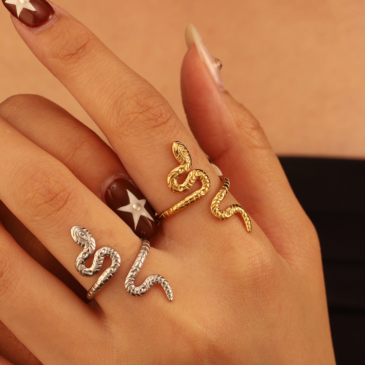 Stainless Steel Gold-Plated Snake Ring | Adjustable Chinese Zodiac Ring