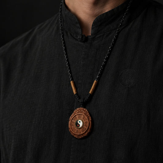 Taoist Bagua Pendant Necklace – Jujube Wood Talisman