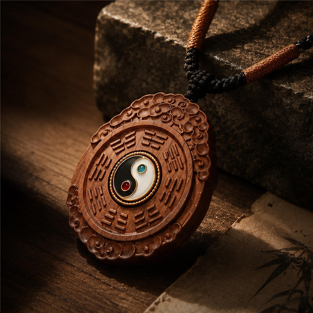 Taoist Bagua Pendant Necklace – Jujube Wood Talisman