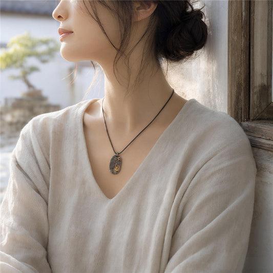 Taoist Golden Light Mantra Pendant Necklace – 925 Sterling Silver