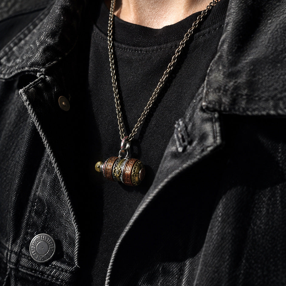 Taoist Gourd Pendant Necklace | Vintage Brass Fu Lu Luck Charm