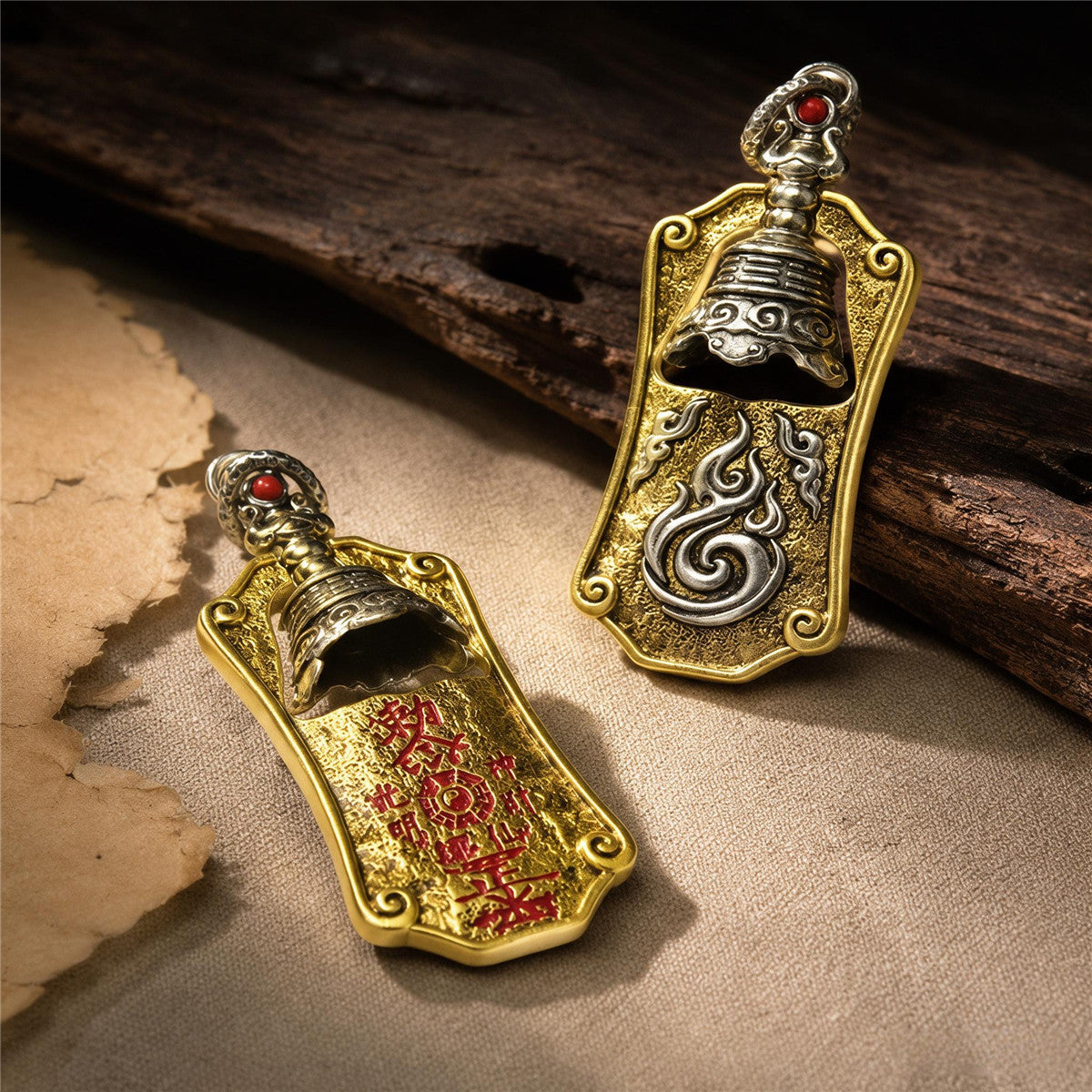 Taoist Sanqing Bell Pendant Necklace – Vintage Brass Amulet