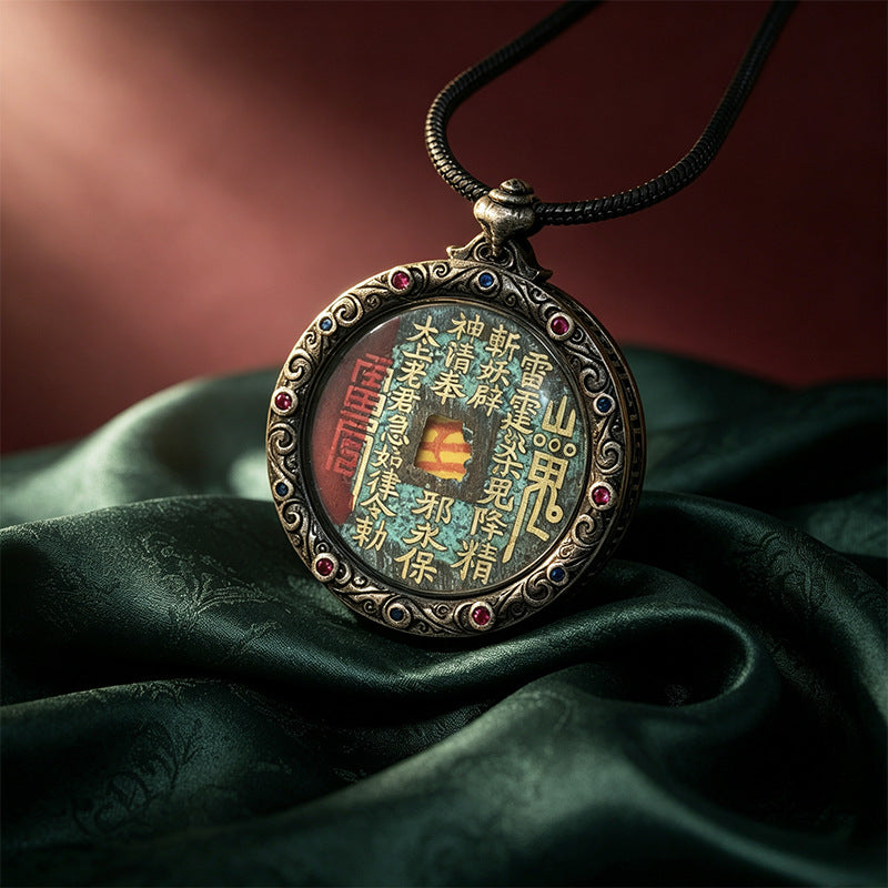 Taoist Shan Gui Huaqian Pendant – Vintage Silver-Tone Chinese Charm