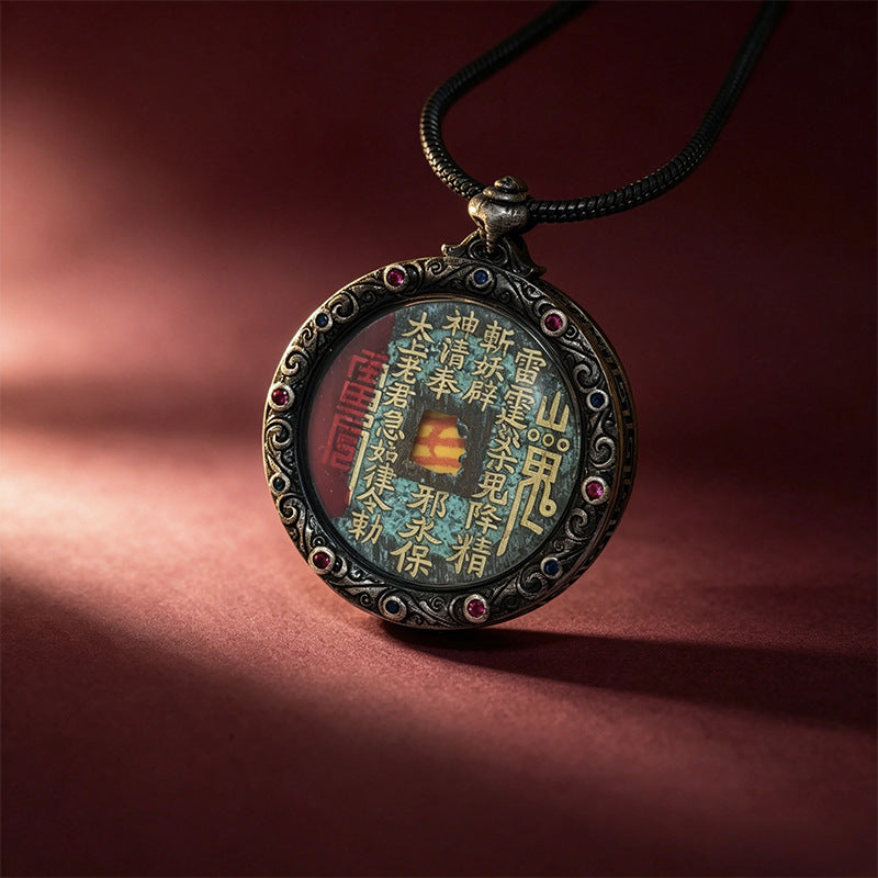 Taoist Shan Gui Huaqian Pendant – Vintage Silver-Tone Chinese Charm