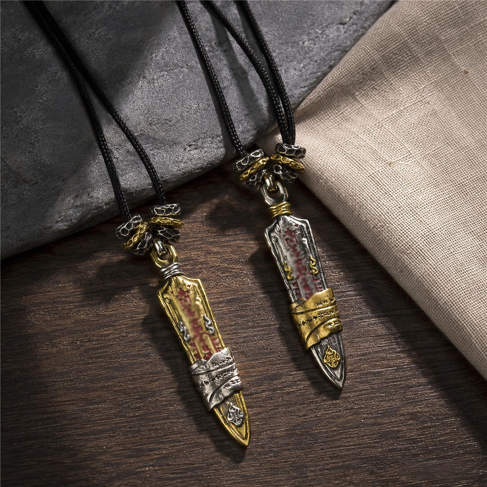 Taoist Sword Talisman Pendant | Vintage Chinese Protection Amulet