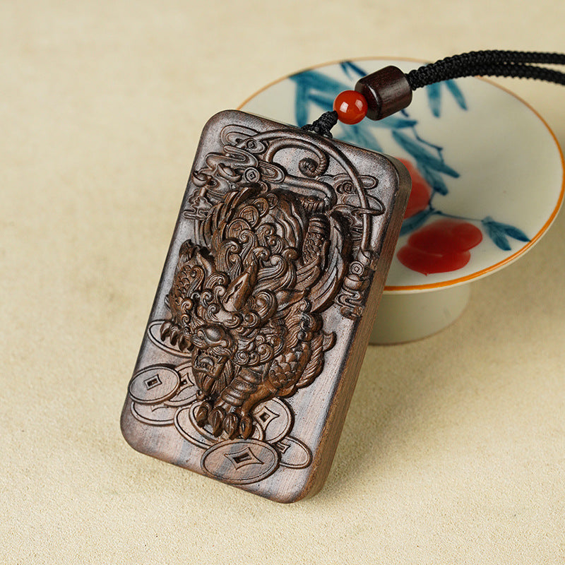 Wood Pixiu Pendant Necklace | Chinese Feng Shui Amulet