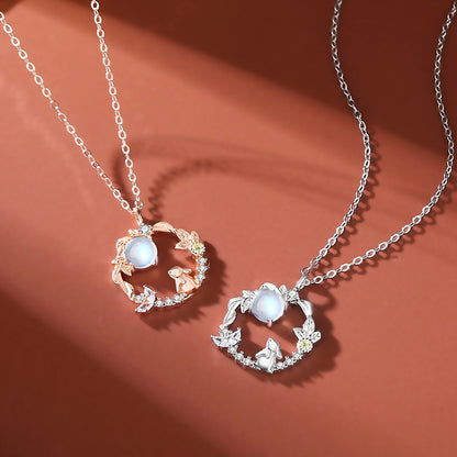 925 Sterling Silver Rabbit Pendant Necklace with Moonstone Bunny