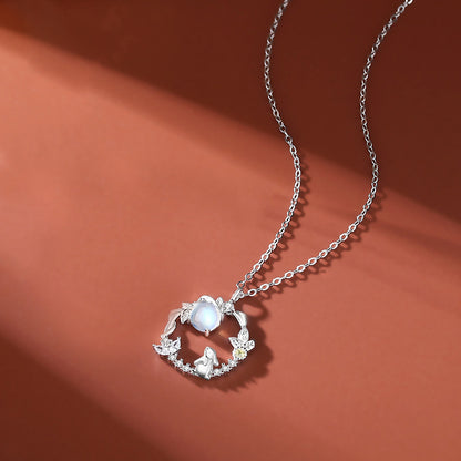 925 Sterling Silver Rabbit Pendant Necklace with Moonstone Bunny