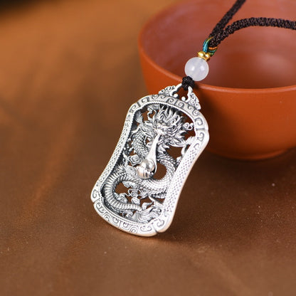 925 Sterling Silver Zodiac Dragon Pendant Necklace with Braided Rope Chain
