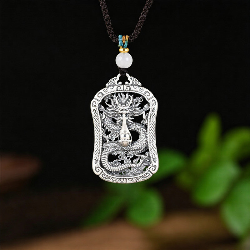 925 Sterling Silver Zodiac Dragon Pendant Necklace with Braided Rope Chain