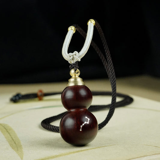 African Padauk Wood Gourd Pendant | Chinese Hulu Lucky Charm