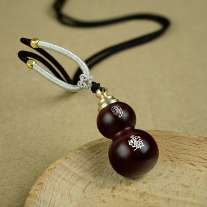 African Padauk Wood Gourd Pendant | Chinese Hulu Lucky Charm