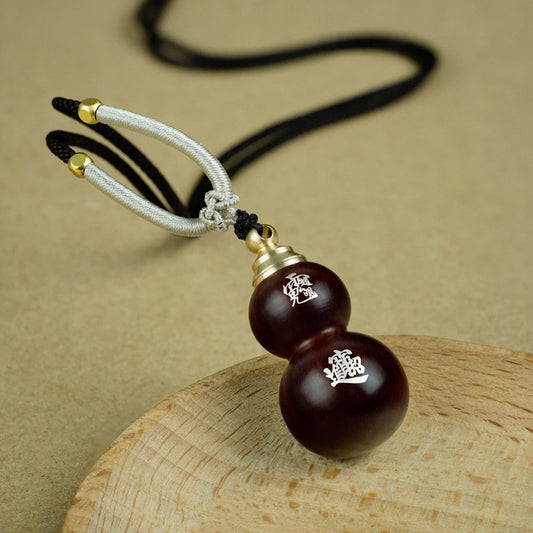 African Padauk Wood Gourd Pendant | Chinese Hulu Lucky Charm