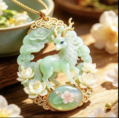 Baize Deer Pendant Necklace | Chinese Auspicious Jewelry
